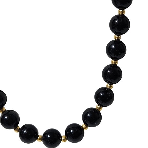 Elegant Retro Black Beaded Necklace Gold Tone Accents Fashion Jewelry Women - Picture 2 of 5